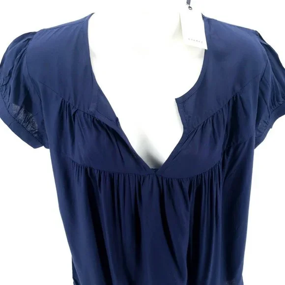 SPARKZ COPENHAGEN Navy Blue Ruffle Sleeve Top Blouse XS S - Picture 2 of 6